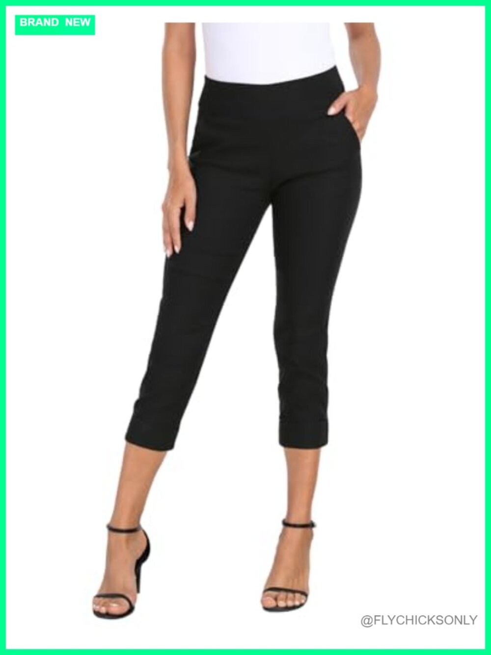 Pull On Capri Pants for Women 21" Inseam Stretch Elastic Waist